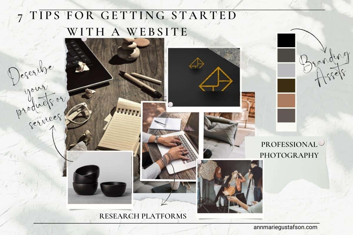 7 Tips for Getting Started with a Website Photo Collage - Showing examples of visual branding assets that are helping when getting started with a website.